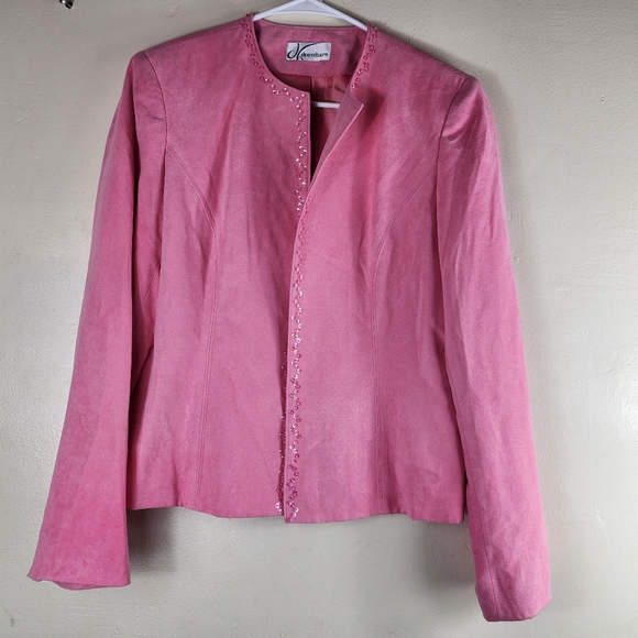 Dress Barn Jackets & Blazers - Dressbarn Faux Suede Pink Blazer Top Open Front Sequins Womens Medium NWT